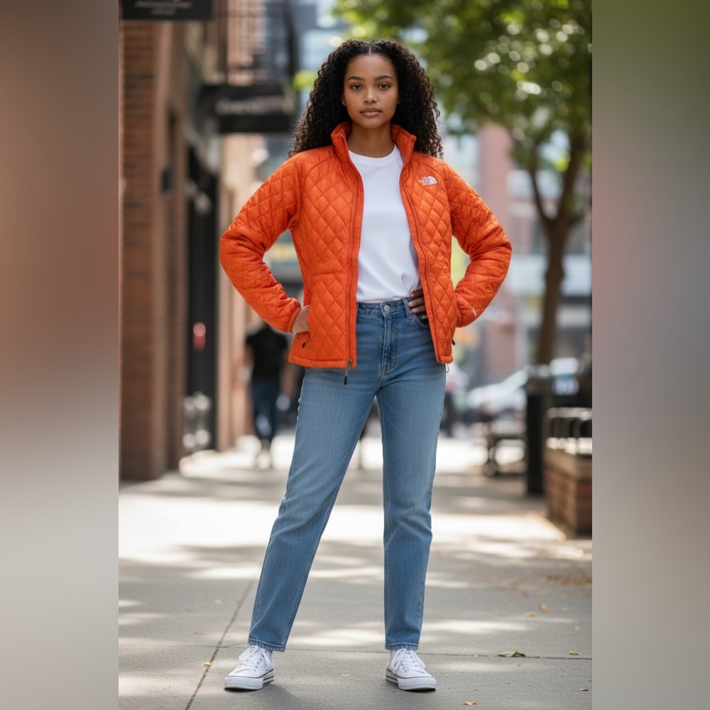 The North Face Women's Bright Orange Puffer Jacket - Picture 3 of 16